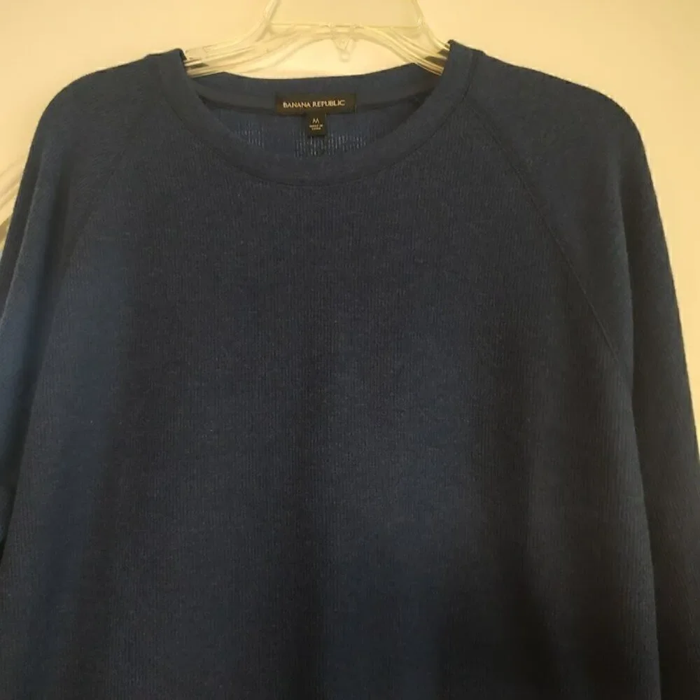 New Banana Republic Navy Blue Mid Weight Waffle Crew Neck Sweatshirt Men's M